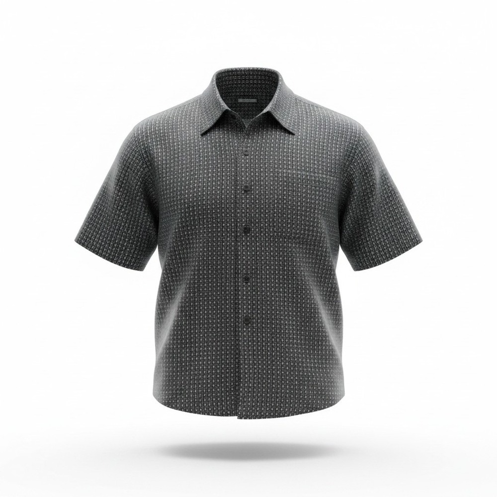 Silk Uomo by Nak Button Down Mens Large Black Geometric Short Sleeve Silk Shirt